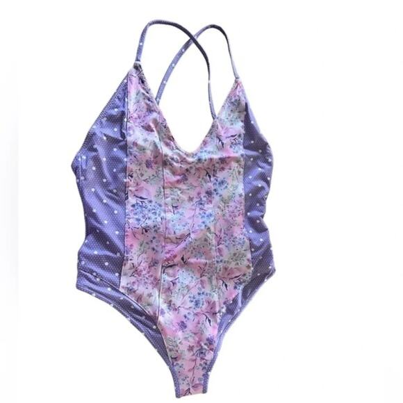 LoveShackFancy Purple Pansy Floral Shailee One Piece Swimsuit XS‎ NWT - Picture 8 of 11